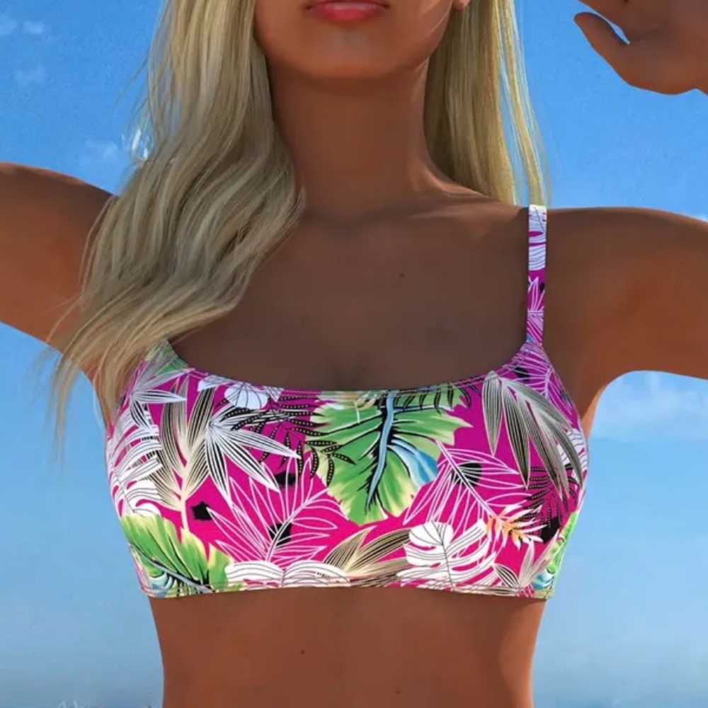 Tropical Print Bikini Top adjustable straps nwt sz XL